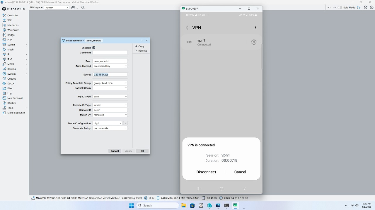 Mikrotik: Create VPN server for Android Client