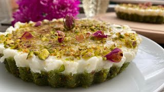 Mafroukeh pistachio with cream , Ramadan dessert , مفروكة بالفستق الحلبي مع القشطة
