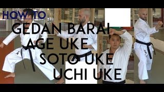 how to GEDAN BARAI, AGE UKE, SOTO UKE, UCHI UKE - all karate basic blocks - TEAM KI