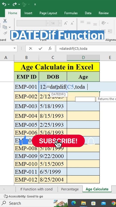 how-to-calculate-age-in-excel-datedif-in-excel-excel-shorts