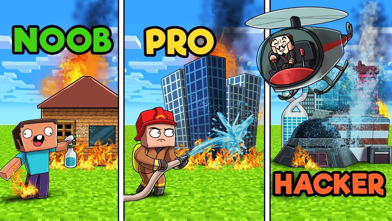 Minecraft - FIREFIGHTER RESCUE! (NOOB vs PRO vs HACKER 