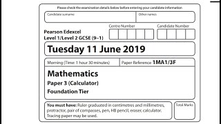 Edexcel Maths Foundation GSCE May/June 2019 Paper 3