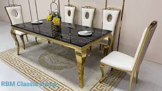 Traditional Marble Dining Table with Gold Stainless Steel frame #beautiful #viralvideo #viral #best