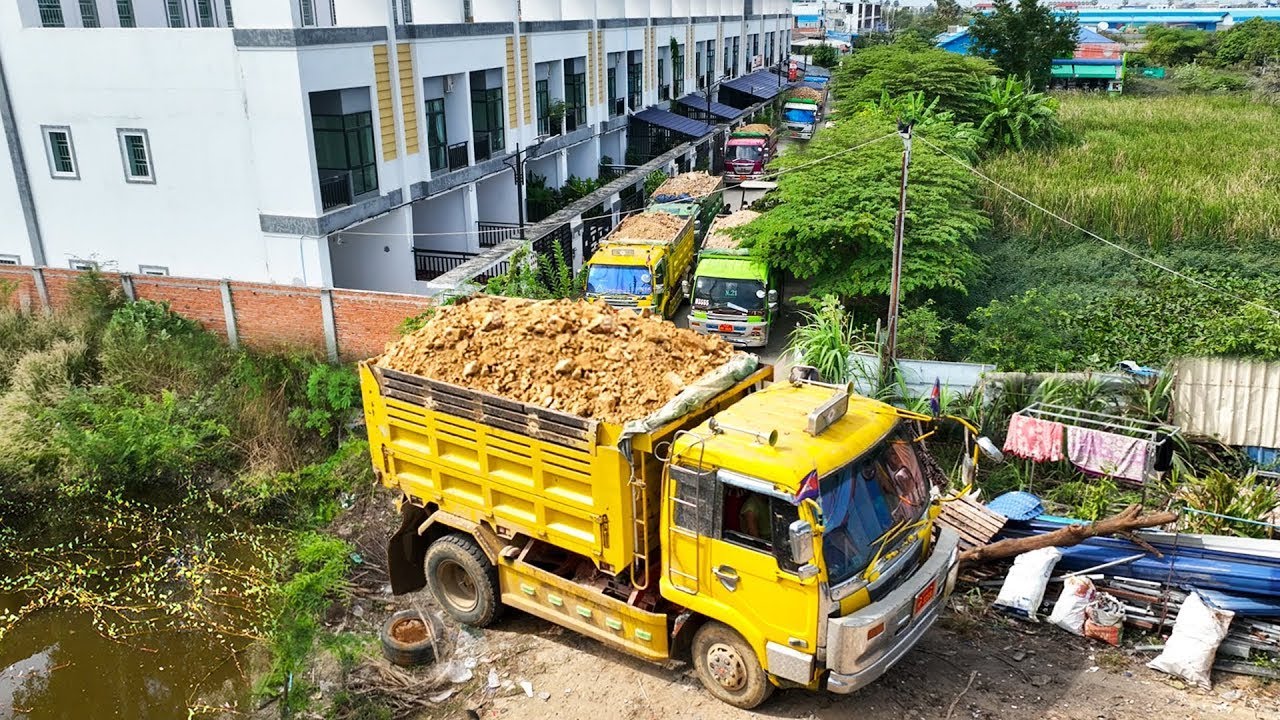 Start Opening Amazing Project!! Landfill Delete Deep Pond By Skills Dozer Pushing Stone Into Water