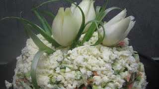 САЛАТ "ПОДСНЕЖНИК" со свежим огурцом, зелёным луком укропом и моцареллой. САЛАТ "ПОДСНЕЖНИК" со свежим огурцом, зелёным луком укропом и моцареллой.