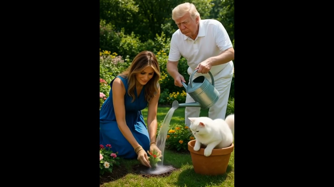 Melania Plants a Flower 🌼 Trump Waters It 💧… But the Cat Steals the Spotlight! 😺🌿