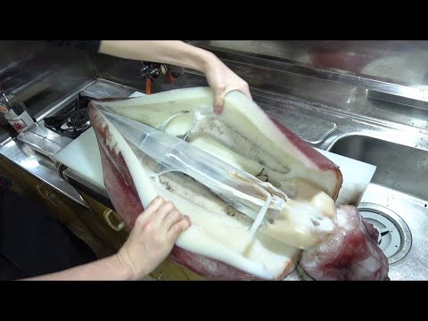 Amazing Giant Squid Cutting and Processing Skill - Amazing Fastest Squid Catching on the Sea