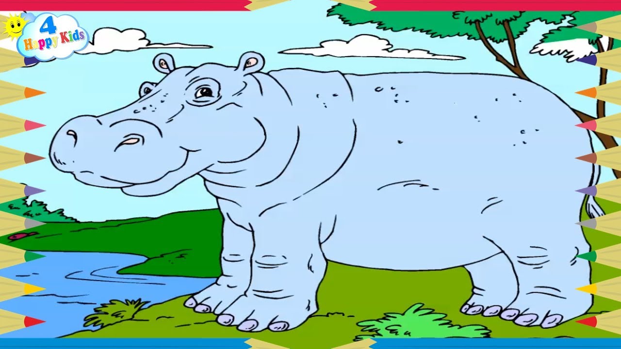 How To Draw Hippopotamus Coloring Pages Learn Colors For Kids Children And Toddlers The 4 Happy Kids Youtube
