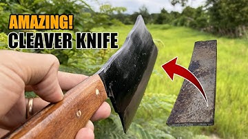 How sharp will a knife made of a rusty thick leaf spring turn out? AMAZING! Cleaver Knife!