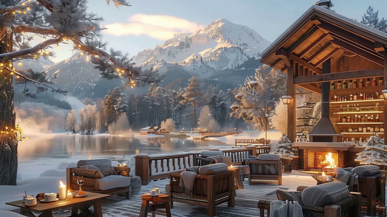 Cozy Winter Jazz by the Lakeside • Warm Fireplace Ambience & Relaxing Smooth Jazz Music