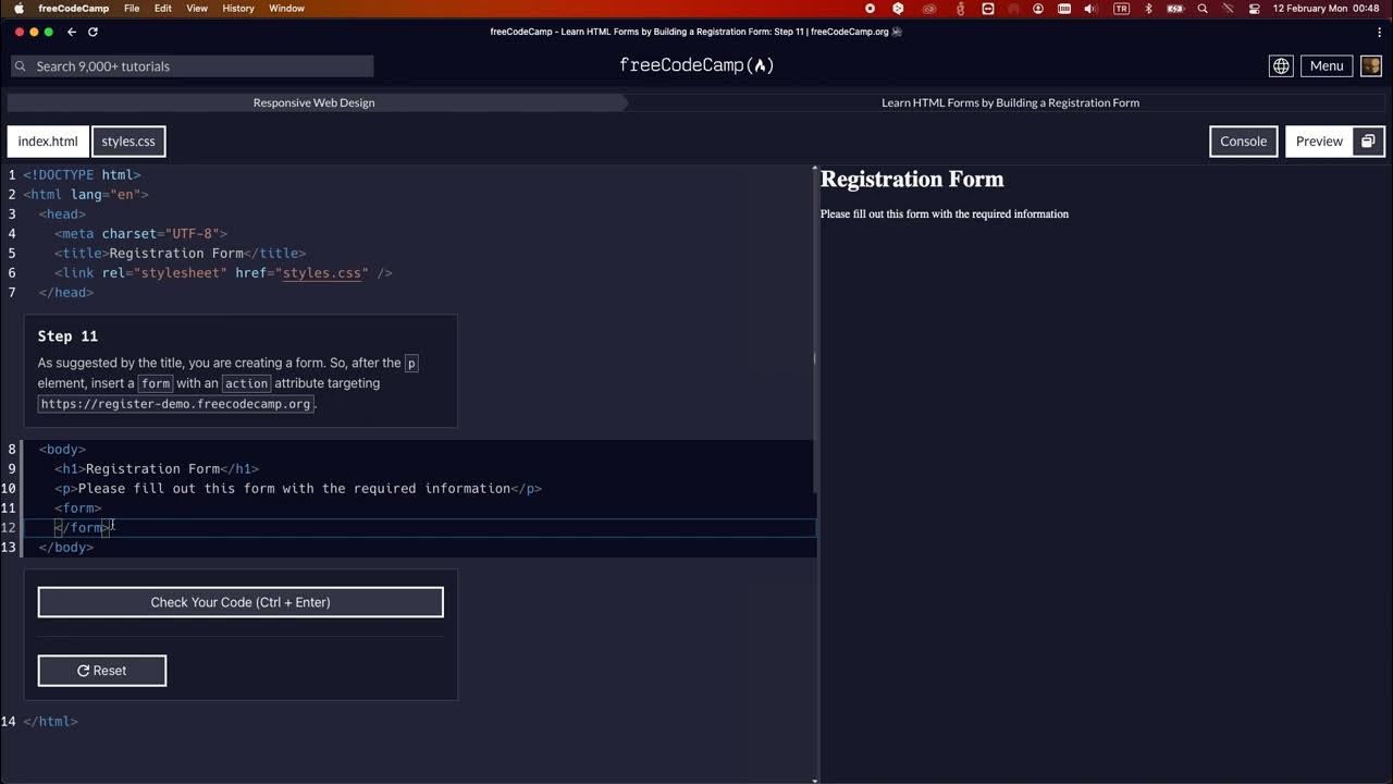 LEARN HTML FORMS BY BUILDING A REGISTRATION FORM STEP 11 #freecodecamp ...