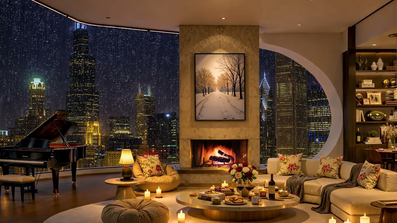 Tranquil City Night Vibes 🌃 Cozy Apartment with Smooth Jazz Instrumental Music to Relax & Chill