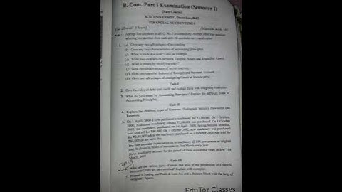 FINANCIAL ACCOUNTING DECEMBER2015|B.COM 1ST YEAR (1ST SEM)|QUESTION PAPER IN HINDI|DECEMBER2015