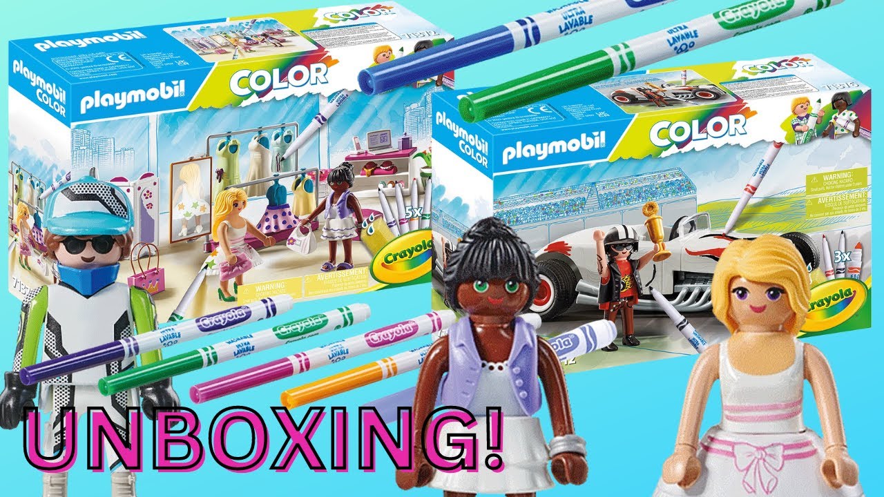 HUGE! Playmobil COLOR Crayola Coloring Sets Unboxing Review Demonstration
