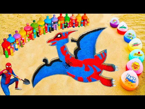 Crazy Experiment: Flying Spiderman T-Rex with Orbeez + Mentos vs. Soda