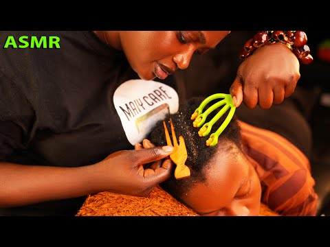 Asmr✨Super attentiive Hair parting | scalp scratching | braid loosening, oiling &deep head massage