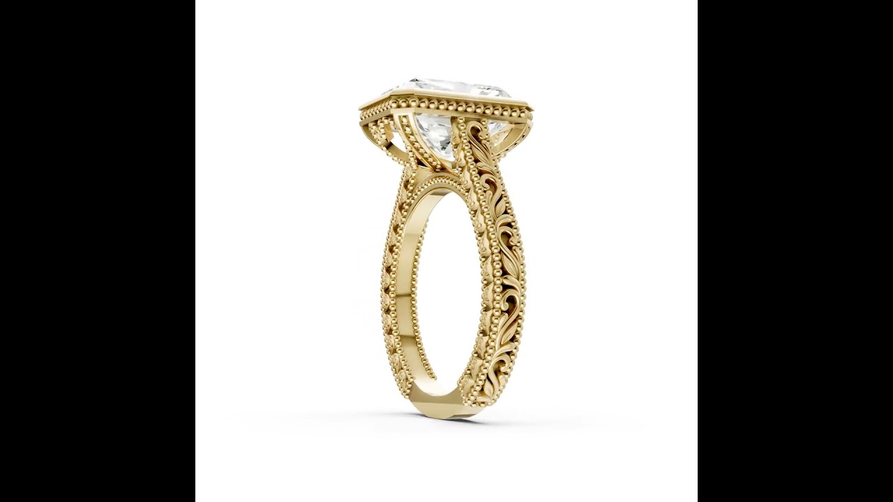 Radiant Cut Bezel Set Filigree Engagement Ring