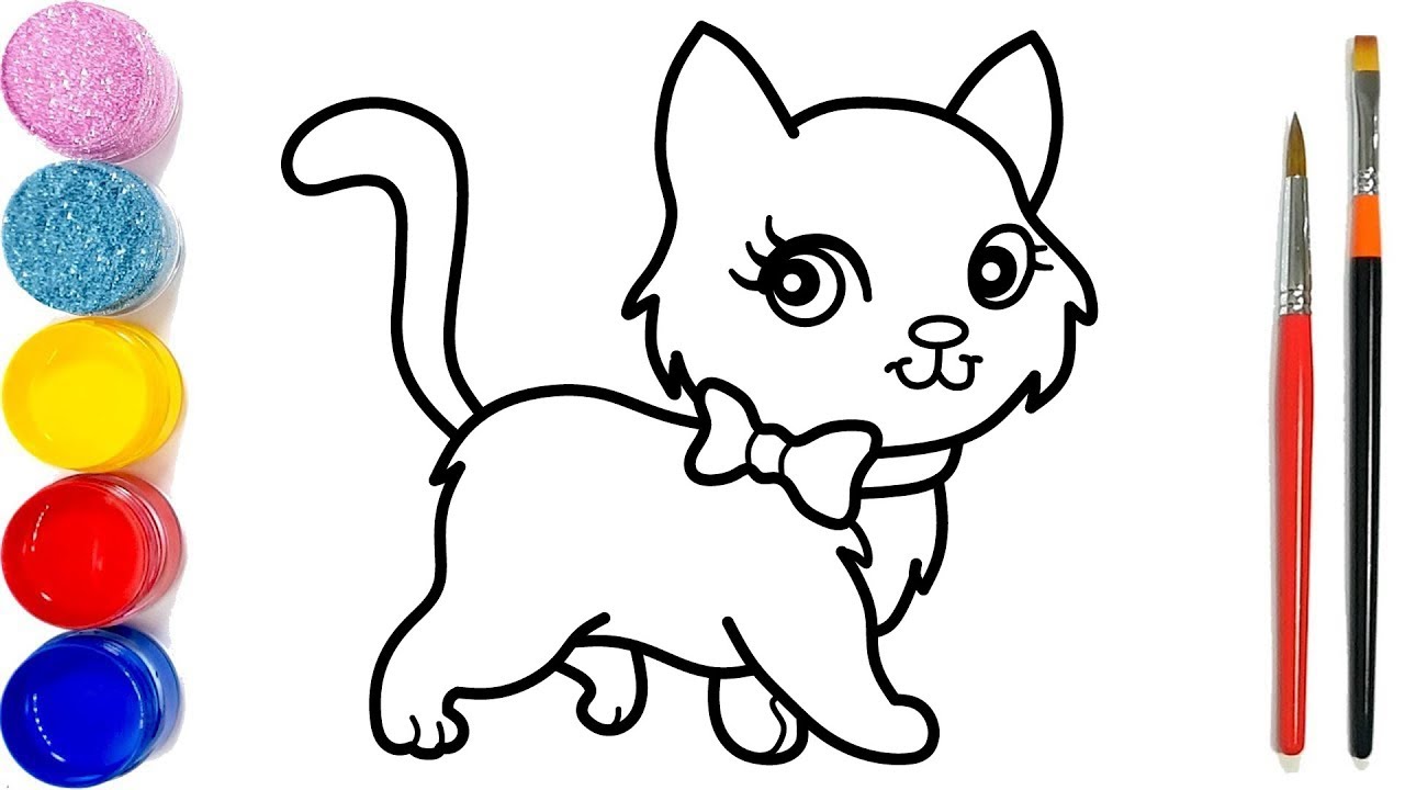  Cara  Menggambar  dan Mewarnai Kucing Glitter Cute cat 