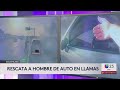 El momento en que un policía rescata a un conductor de un auto en llamas en Southlake
