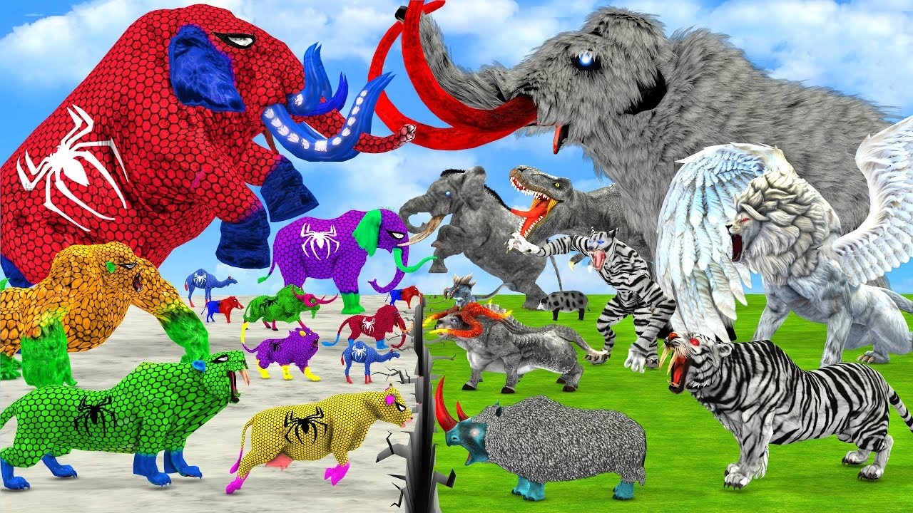 The Ultimate Battle 40 Wild Animals Mammals vs GIGA T-REX Dinosau Epic Run Zigzag Down Course