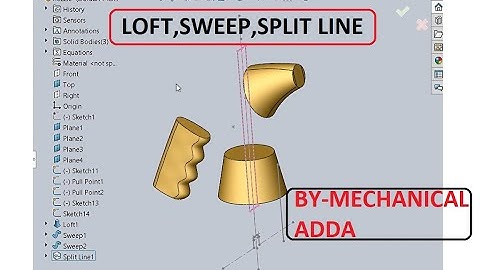 Learn Loft, Sweep using Guided Curves and Split Line Commands in SOLID WORKS.
