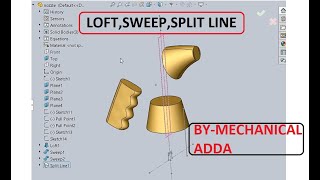 Learn Loft, Sweep using Guided Curves and Split Line Commands in SOLID WORKS.