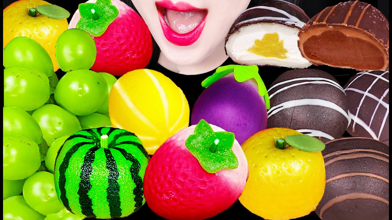 ASMR Fruit Mochi Wagashi 과일 화과자 모찌 먹방 Mukbang, Eating