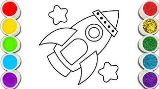 Rocket With Stars 🚀 Easy Painting and Coloring for Kids, Toddlers