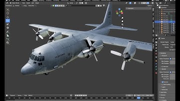 Transport airplane 3D modeling process (C-130 Hercules). Blender.