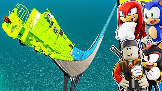 Team Sonic VS Crazy Long Train Jump FAILS! (BeamNG.Drive)