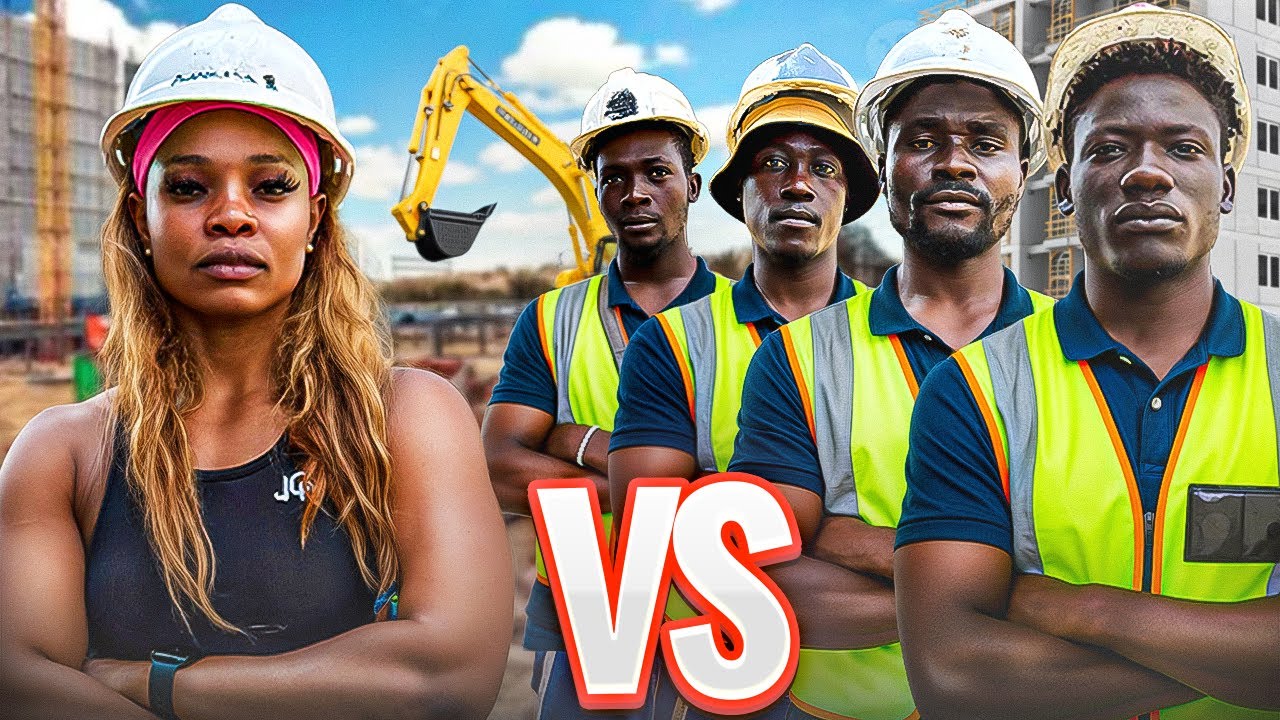 1 woman vs 5 Construction Workers  (who is stronger?)