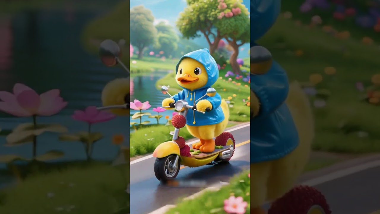 a little duck  drives a supercar.
