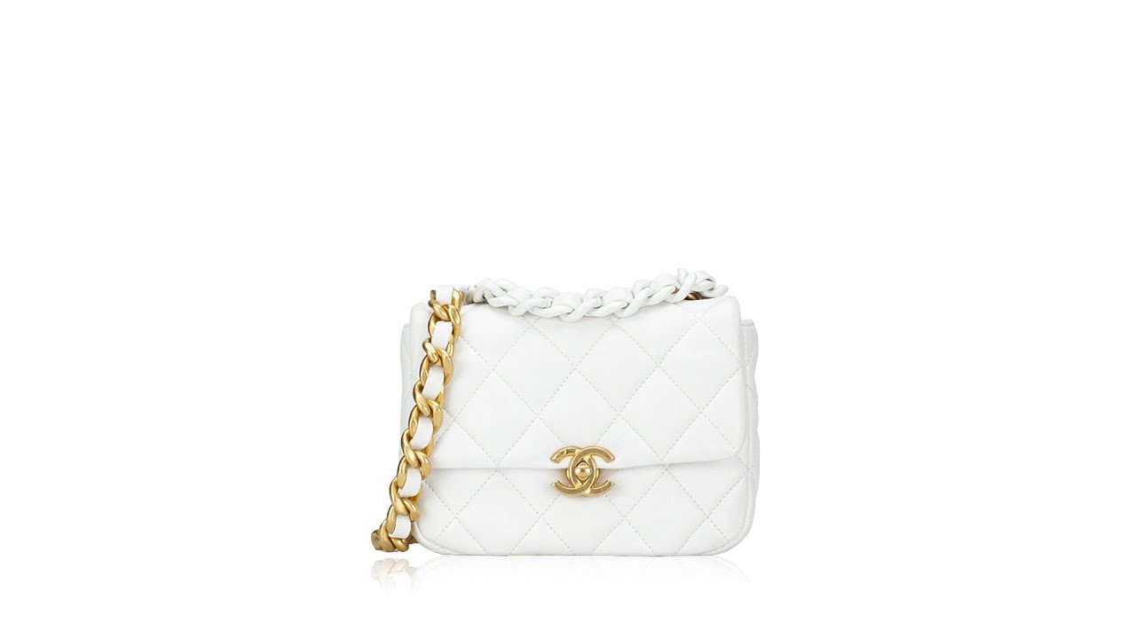Chanel Lambskin Mini Lacquered Chain Classic Flap Bag White 