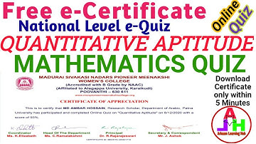 Quantitative Aptitude Quiz | Online Quiz on Quantitative Aptitude | Mathematics Quiz