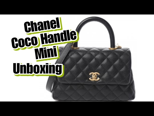 Chanel Mini (Small) Coco Handle Quilted Black Caviar Aged Gold