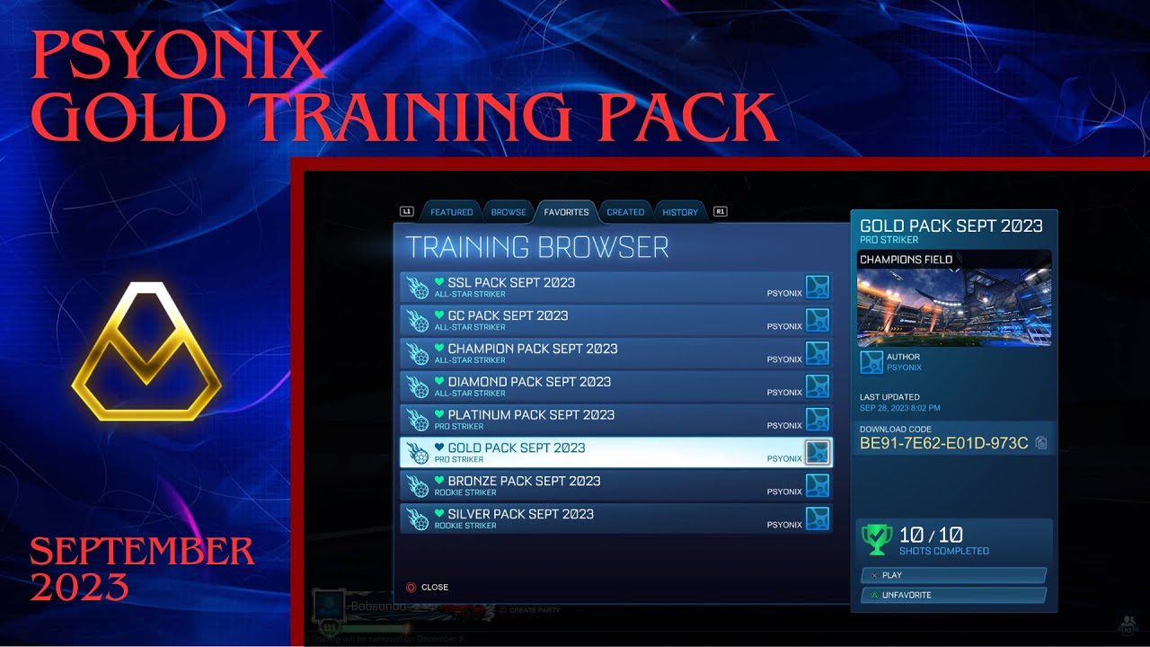 Psyonix Gold Training Pack September 2023 | Rocket League - YouTube
