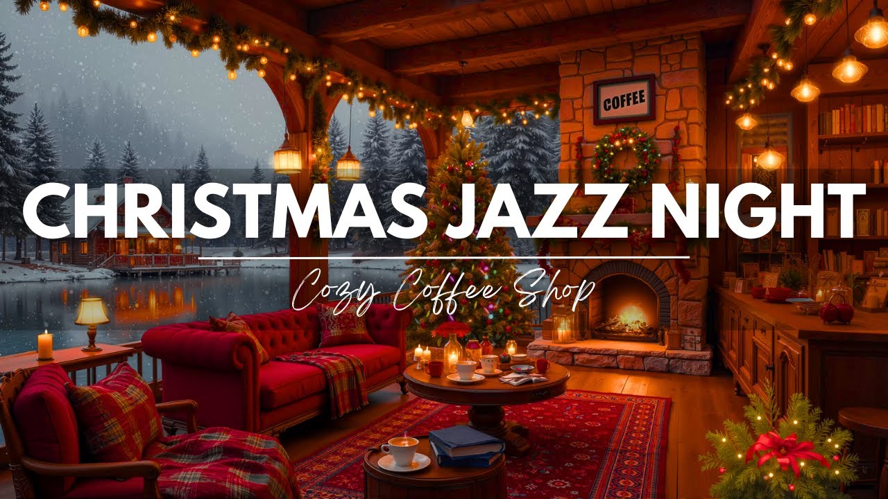 Christmas Jazz for Winter Night ❄️ Cozy Coffee Shop Ambience 🎄 Warm Fireplace & Smooth Jazz to Relax