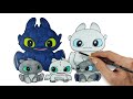 Toothless & Light Fury and Baby Dragons | HTTYD Homecoming | Drawing and Coloring