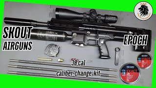 Scout Epoch 25cal installing 30 cal Calibre Change Kit using JSB 44.75gn and 50.15gn at 85 yards"