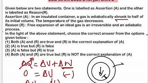 JEE MAIN 2025(24jan shift2)Given below are two statementsAssertion (A) : In an insulated container,