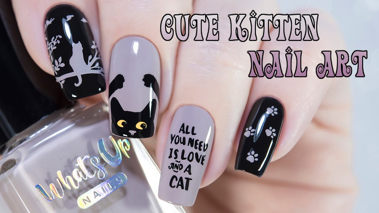 Cute Kitten Nail Art using Sveta Sanders plate YouTube