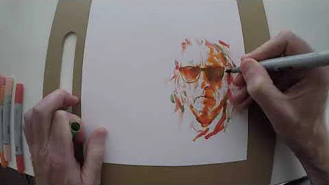 Sketching a portrait with Copic markers.