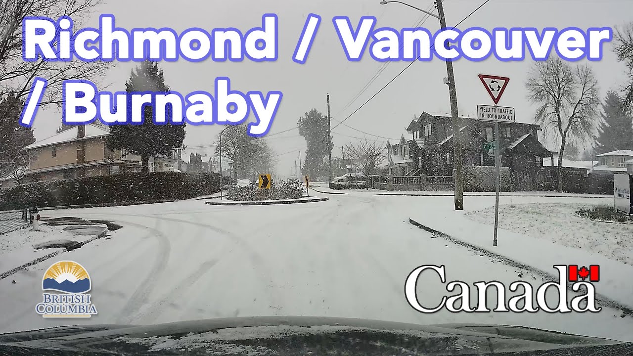 Snowy Day Drive Richmond / Vancouver / Burnaby - Vancouver Road Views