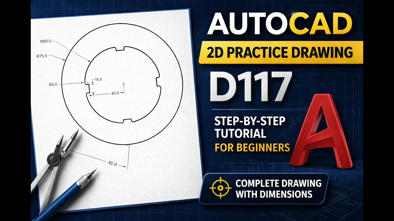 AutoCAD 2D Practice Drawing D117 | Step-by-Step Tutorial with ...
