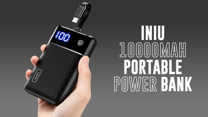 INIU Power Bank, Built-in Cables & Touch 10000mAh Palm Size Portable  Charger, Tri-3A High