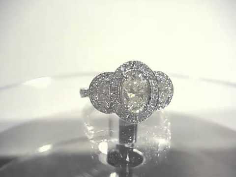 Oval and Half Moon Halo Pave Vintage Hand Engraved Ring