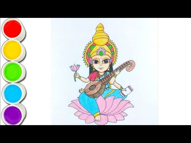 Pencil Sketch Of Goddess Saraswati || How to draw Goddess Saraswati Maa  pencil drawing step by step – Easy Visual Art