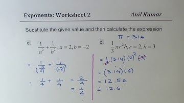 Evaluate Exponents with Given Values Algebra Worksheet 2
