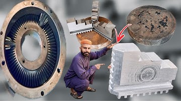 A Lathe chuck inside new jaw making complete process ship metal plate on old lathe machine