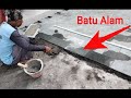 proses pemasangan batu untuk halaman luar